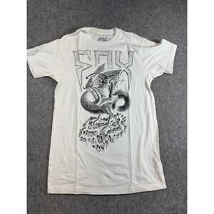 Fox MC Escher Dragon Graphic T Shirt Mens Small White Combed Cotton Streetwear